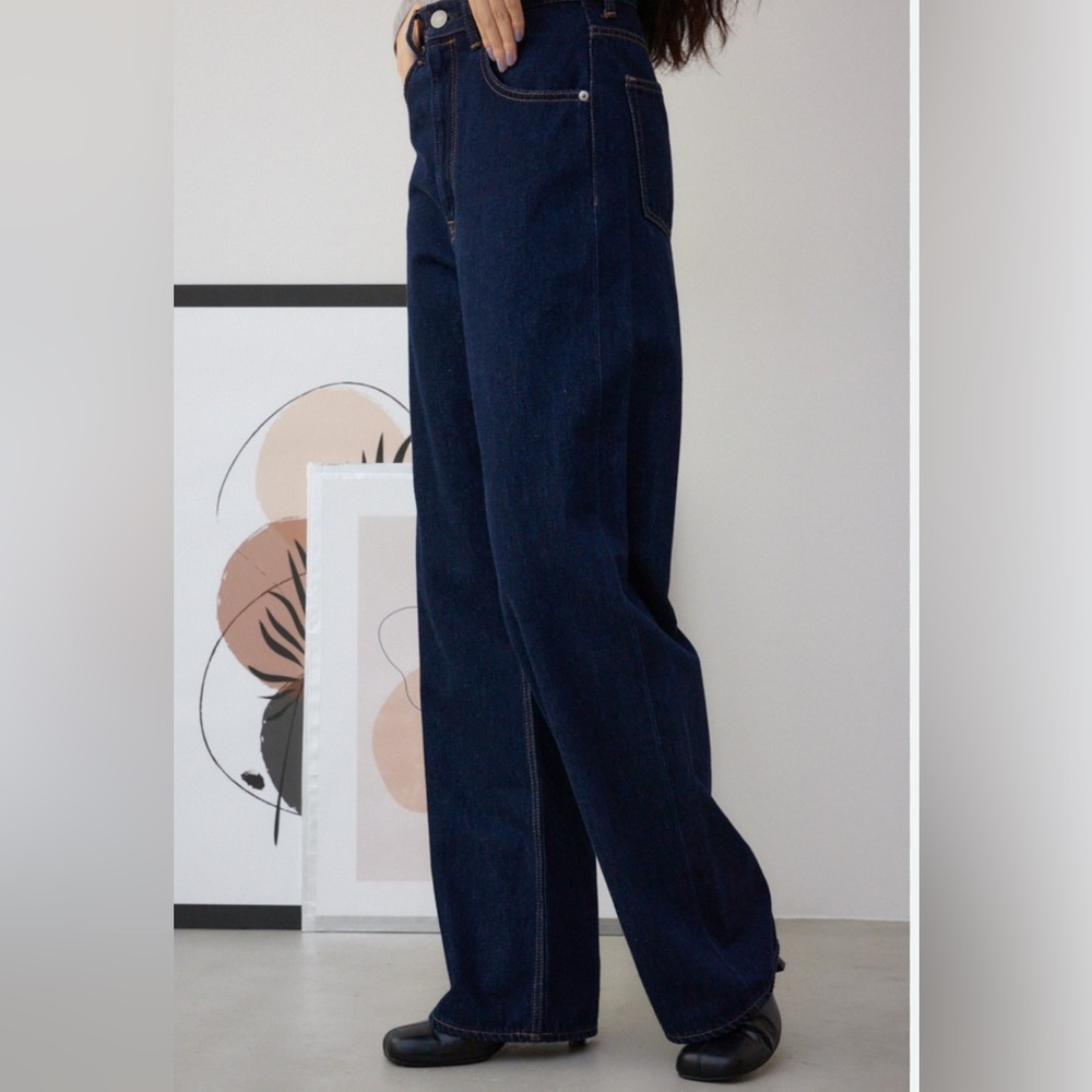 Moussy High-Rise Wide-Leg Jeans in Dark Indigo